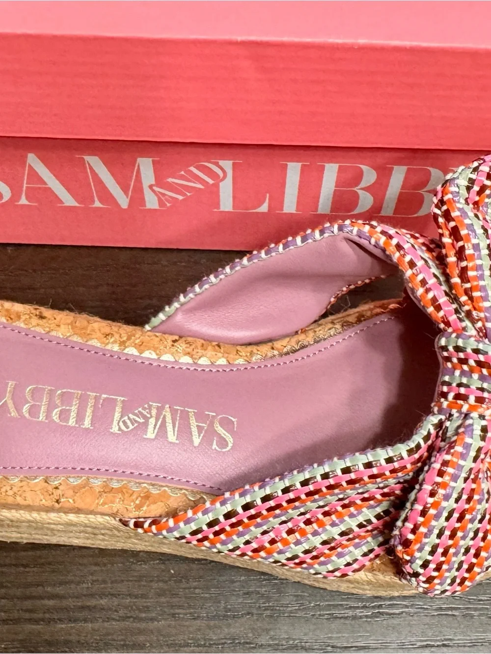 Sam & Libby Multicolor Bow Espadrille Wedge Slide Sandals Size 8